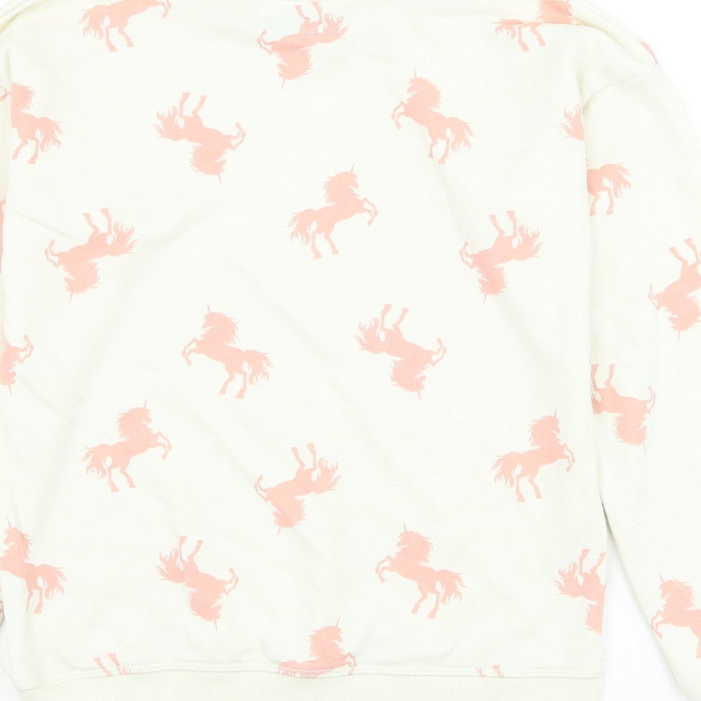 Primark Girls Ivory  Cotton Pullover Sweatshirt Size 10-11 Years  Pullover - Unicorn