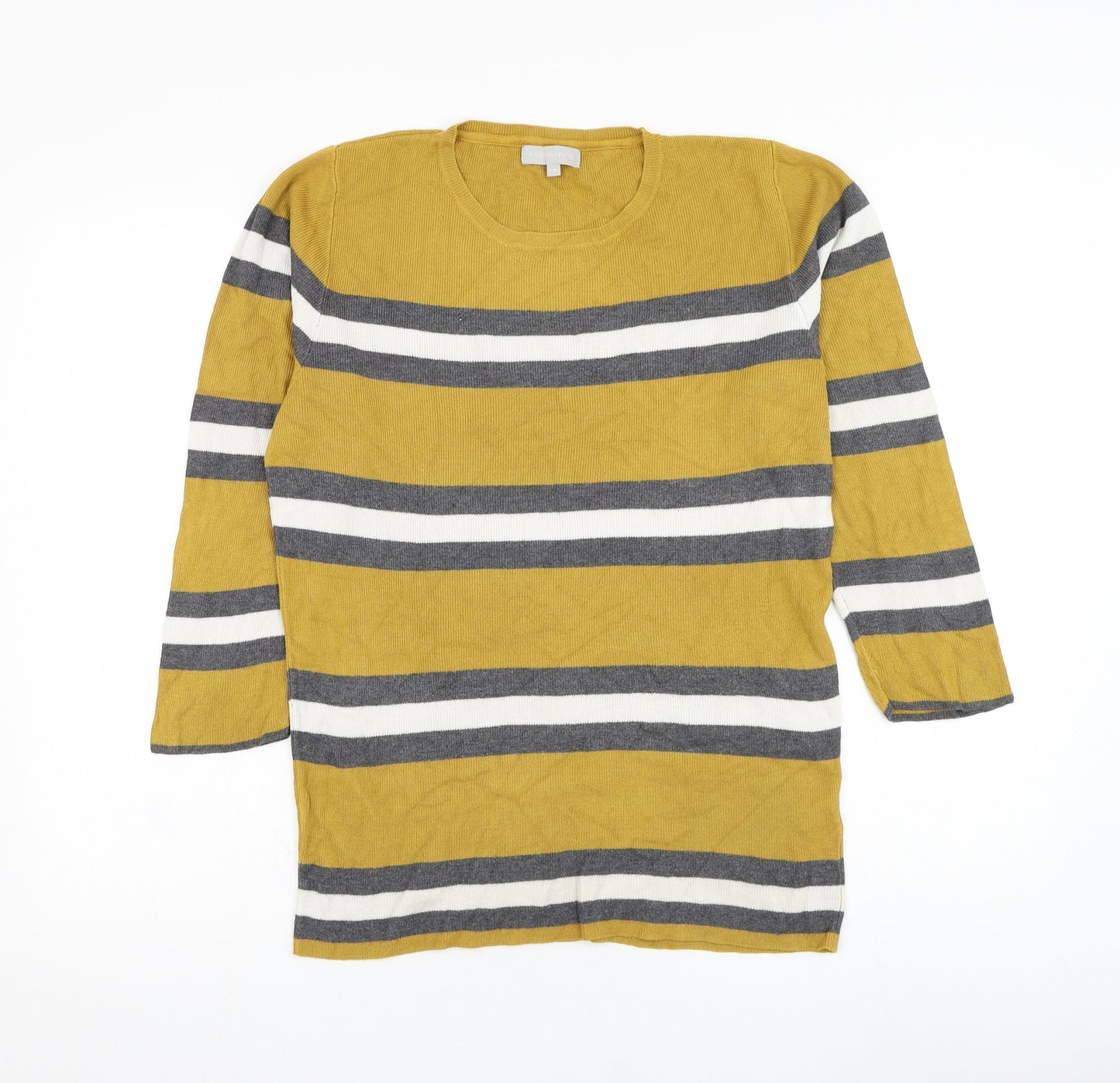 Red Herring Womens Yellow Round Neck Striped Viscose Pullover Jumper Size 16