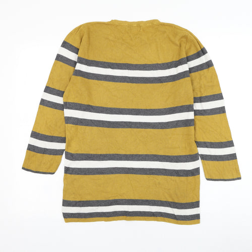 Red Herring Womens Yellow Round Neck Striped Viscose Pullover Jumper Size 16