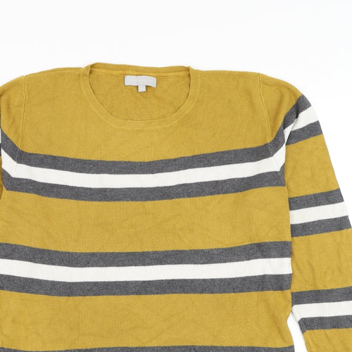 Red Herring Womens Yellow Round Neck Striped Viscose Pullover Jumper Size 16