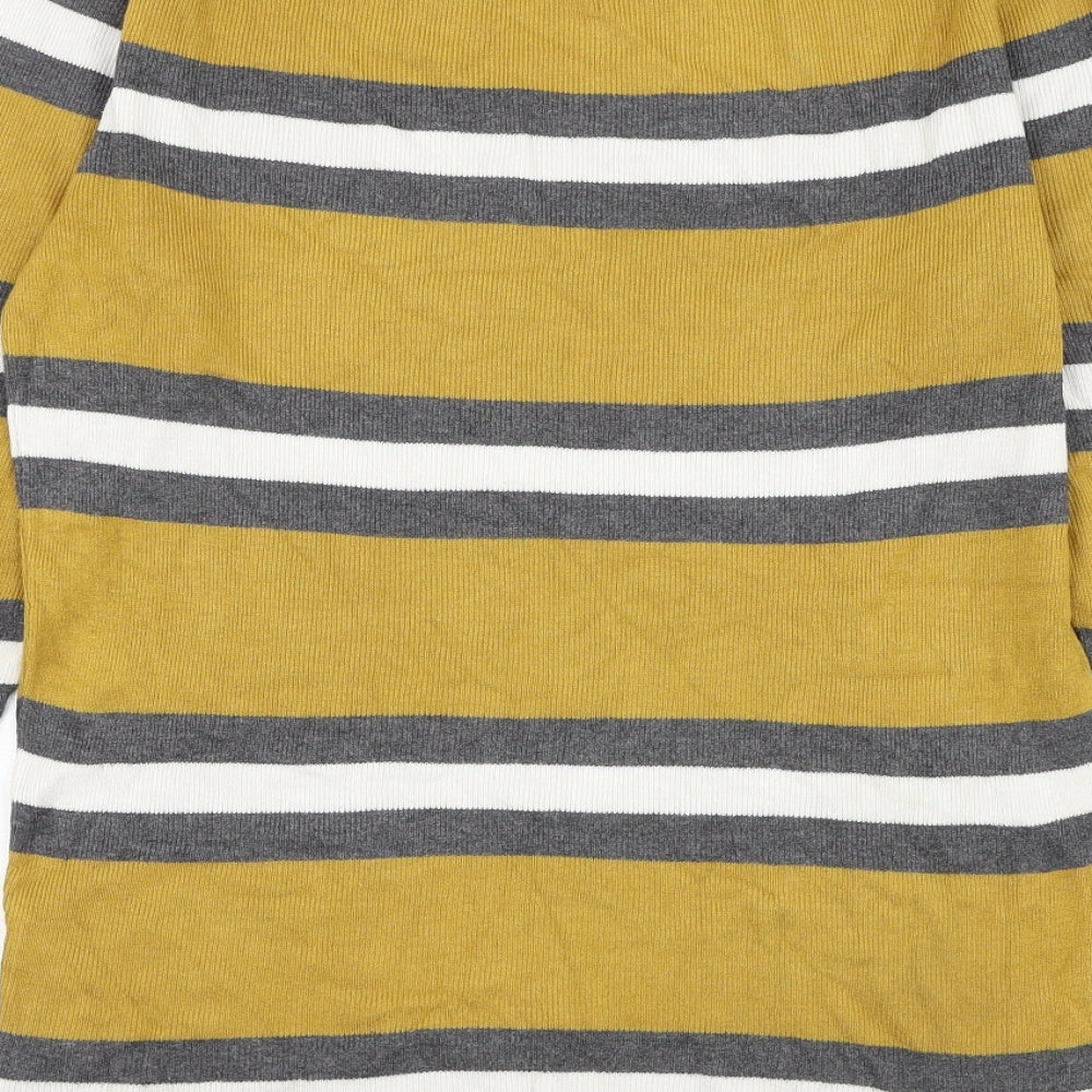Red Herring Womens Yellow Round Neck Striped Viscose Pullover Jumper Size 16