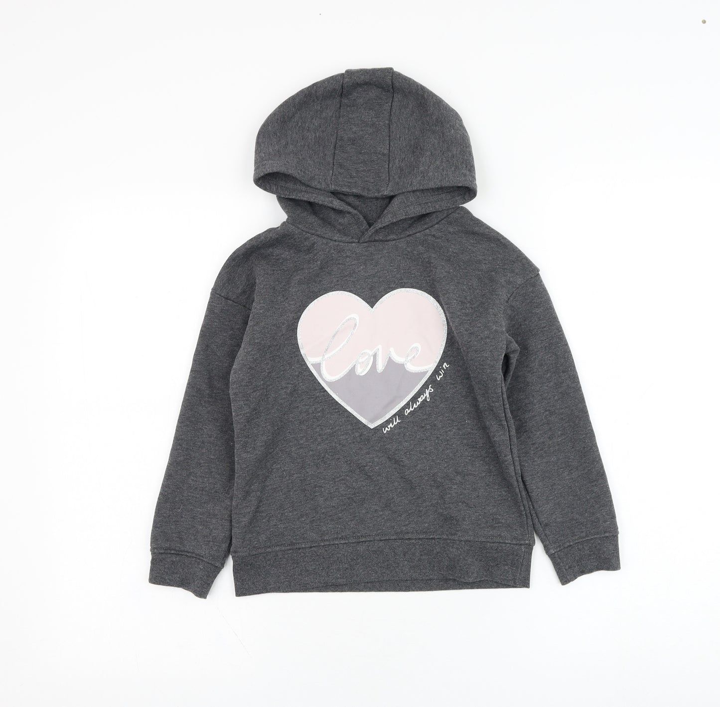 Primark Girls Grey  Cotton Pullover Hoodie Size 6-7 Years  Pullover - Love heart