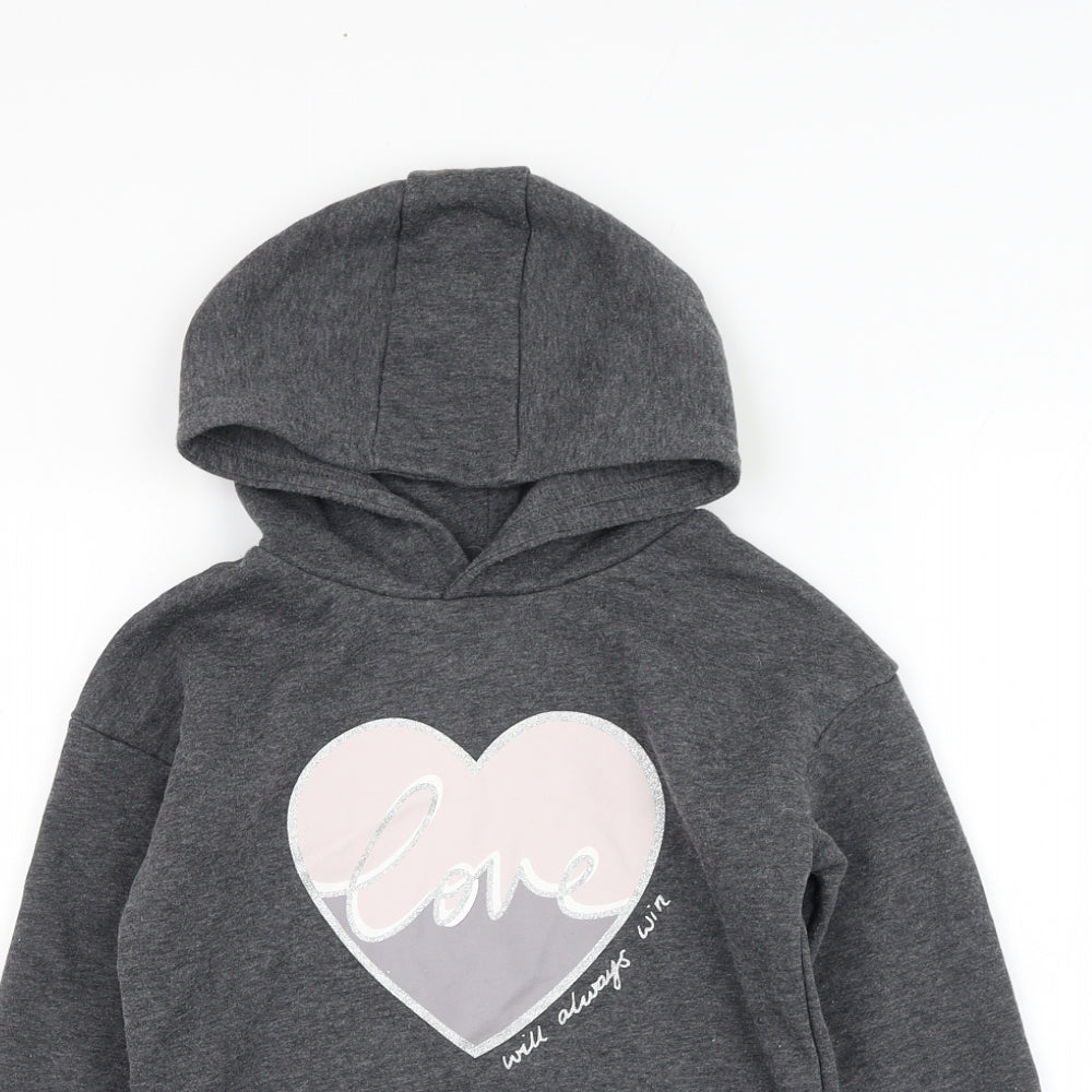 Primark Girls Grey  Cotton Pullover Hoodie Size 6-7 Years  Pullover - Love heart