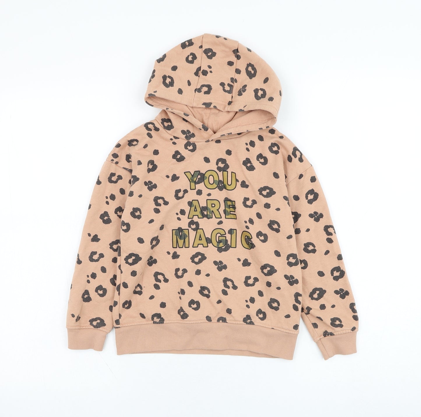 Primark Girls Brown Animal Print Cotton Pullover Hoodie Size 6-7 Years  Pullover - Slogan