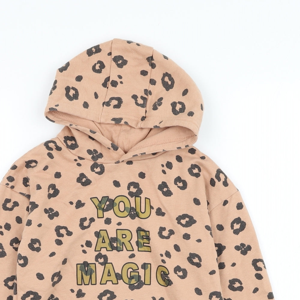 Primark Girls Brown Animal Print Cotton Pullover Hoodie Size 6-7 Years  Pullover - Slogan
