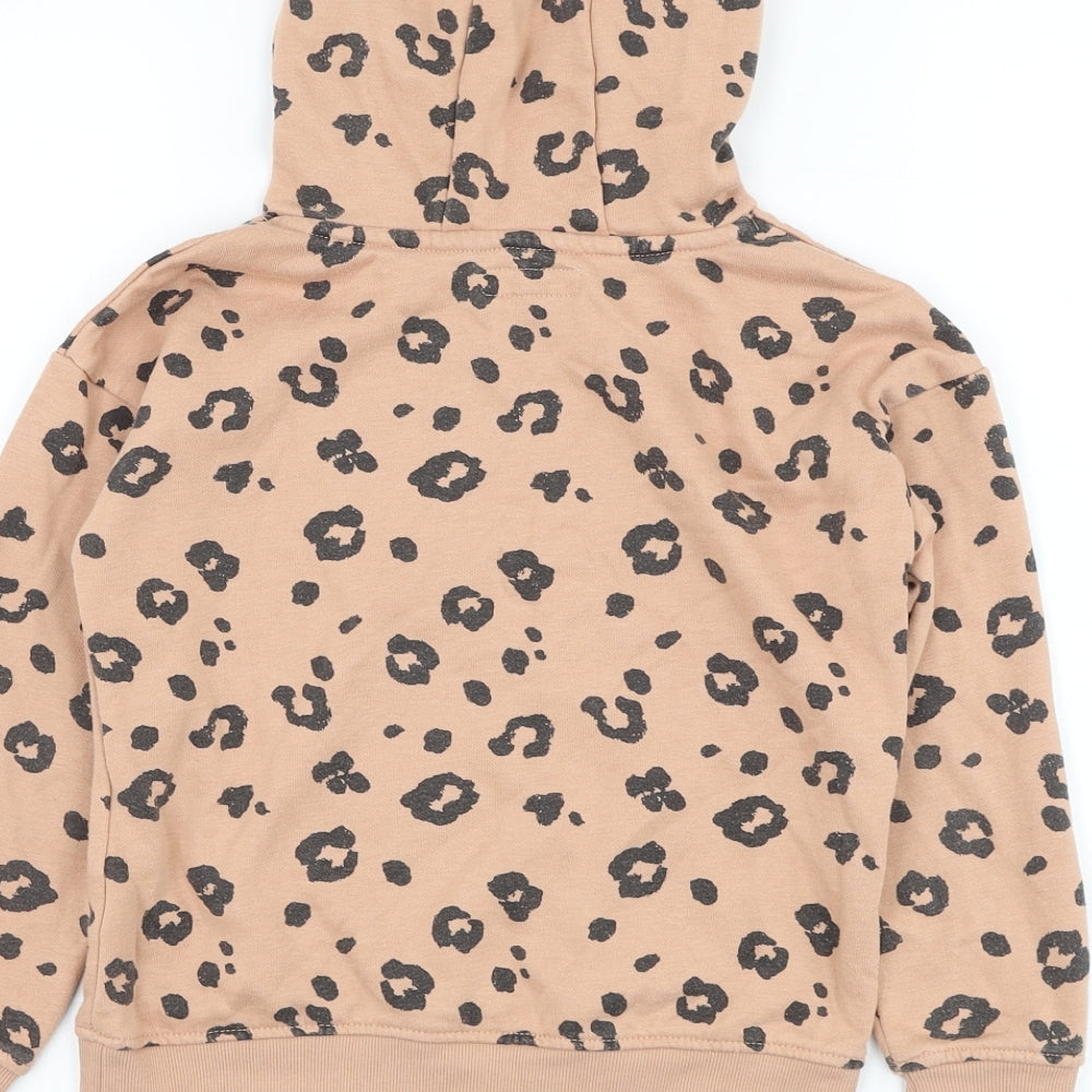 Primark Girls Brown Animal Print Cotton Pullover Hoodie Size 6-7 Years  Pullover - Slogan