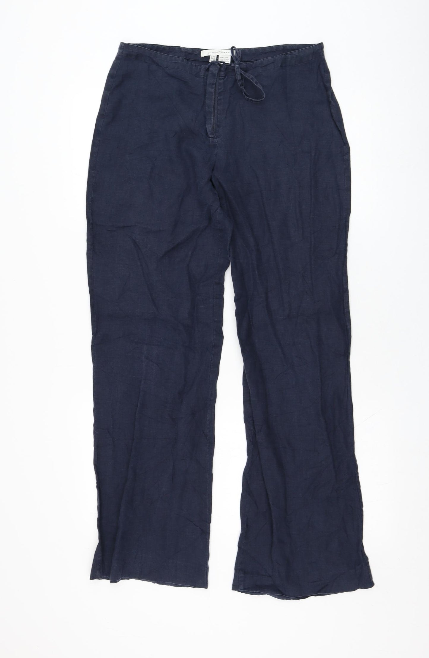 Zara Womens Blue  Linen Trousers  Size S L30 in Regular Zip
