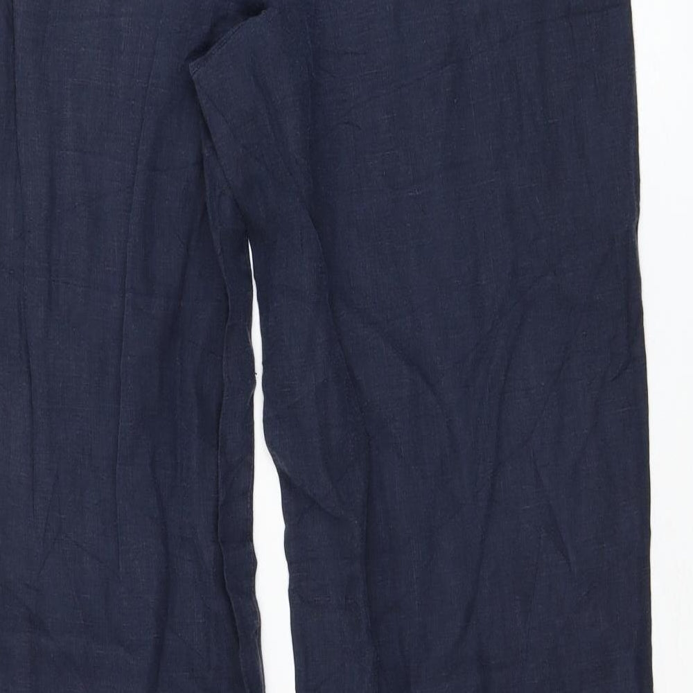 Zara Womens Blue  Linen Trousers  Size S L30 in Regular Zip