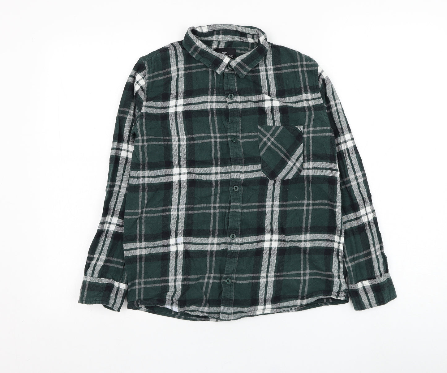 Threadboys Boys Green Check Cotton Basic Button-Up Size 13 Years Collared Button