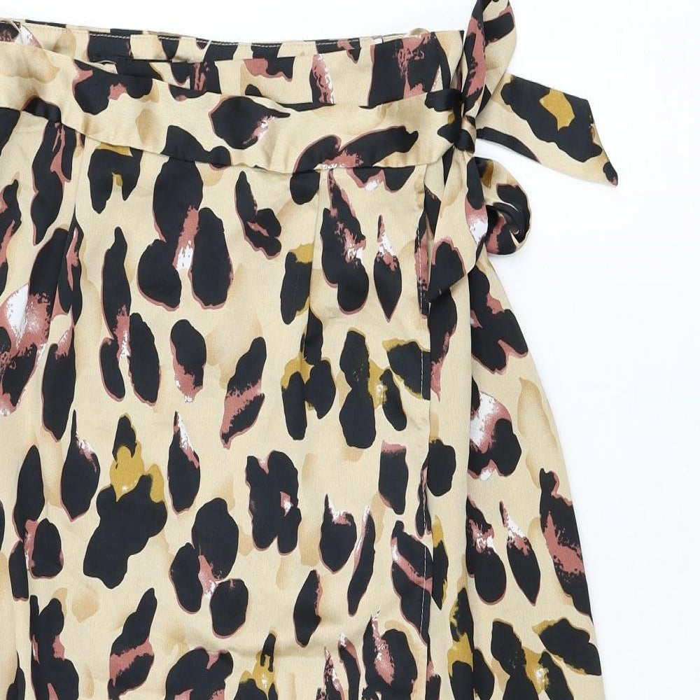 NaaNaa Womens Brown Animal Print Polyester Wrap Skirt Size 12   Tie