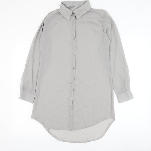 Fashion Apparel Womens Grey  Polyester Basic Button-Up Size M Collared