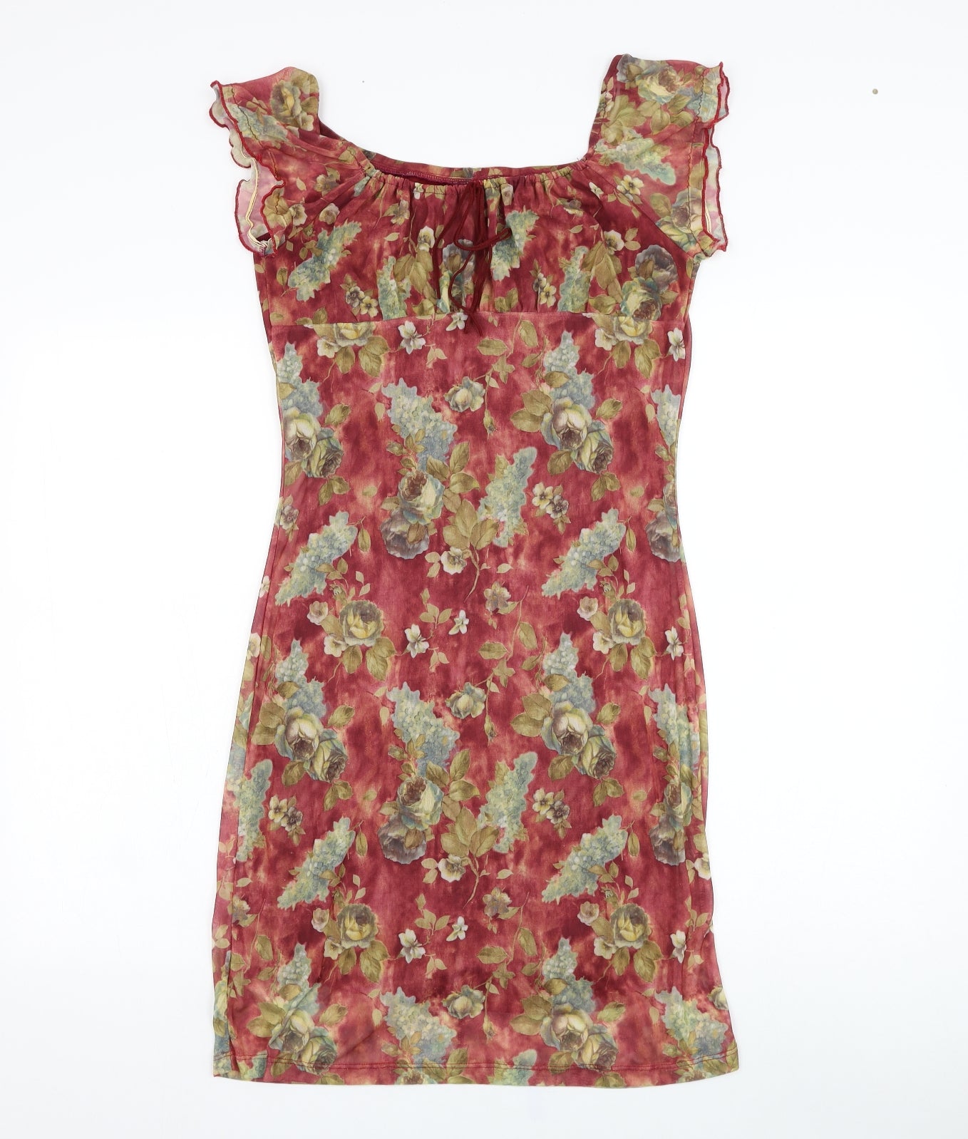 Twik Womens Red Floral Polyester Shift  Size S  Round Neck Pullover