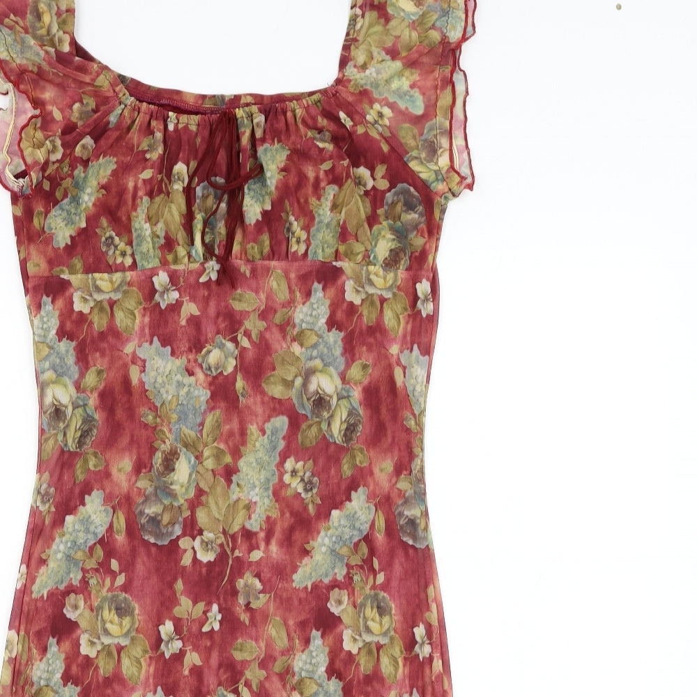 Twik Womens Red Floral Polyester Shift  Size S  Round Neck Pullover