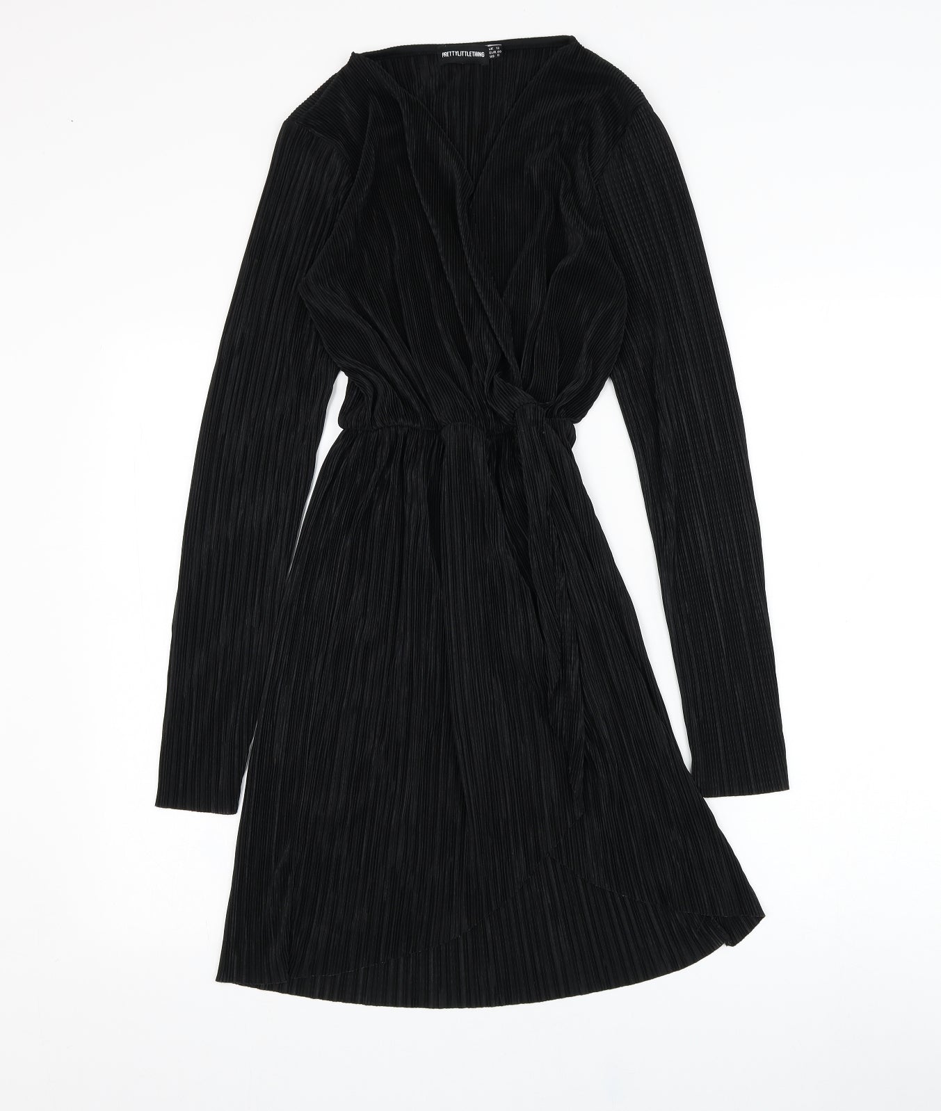 PRETTYLITTLETHING Womens Black  Polyester Wrap Dress  Size 12  V-Neck Pullover