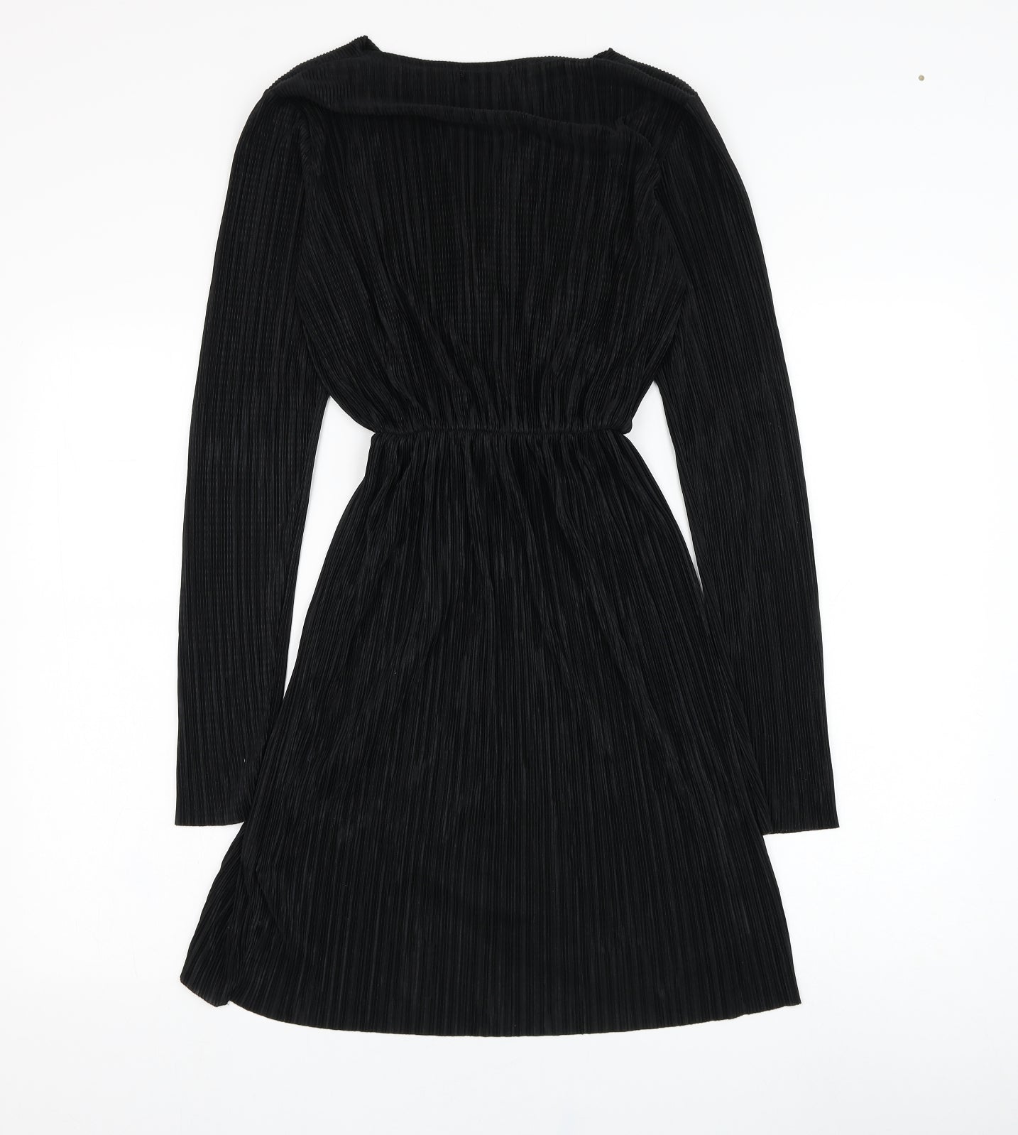 PRETTYLITTLETHING Womens Black  Polyester Wrap Dress  Size 12  V-Neck Pullover
