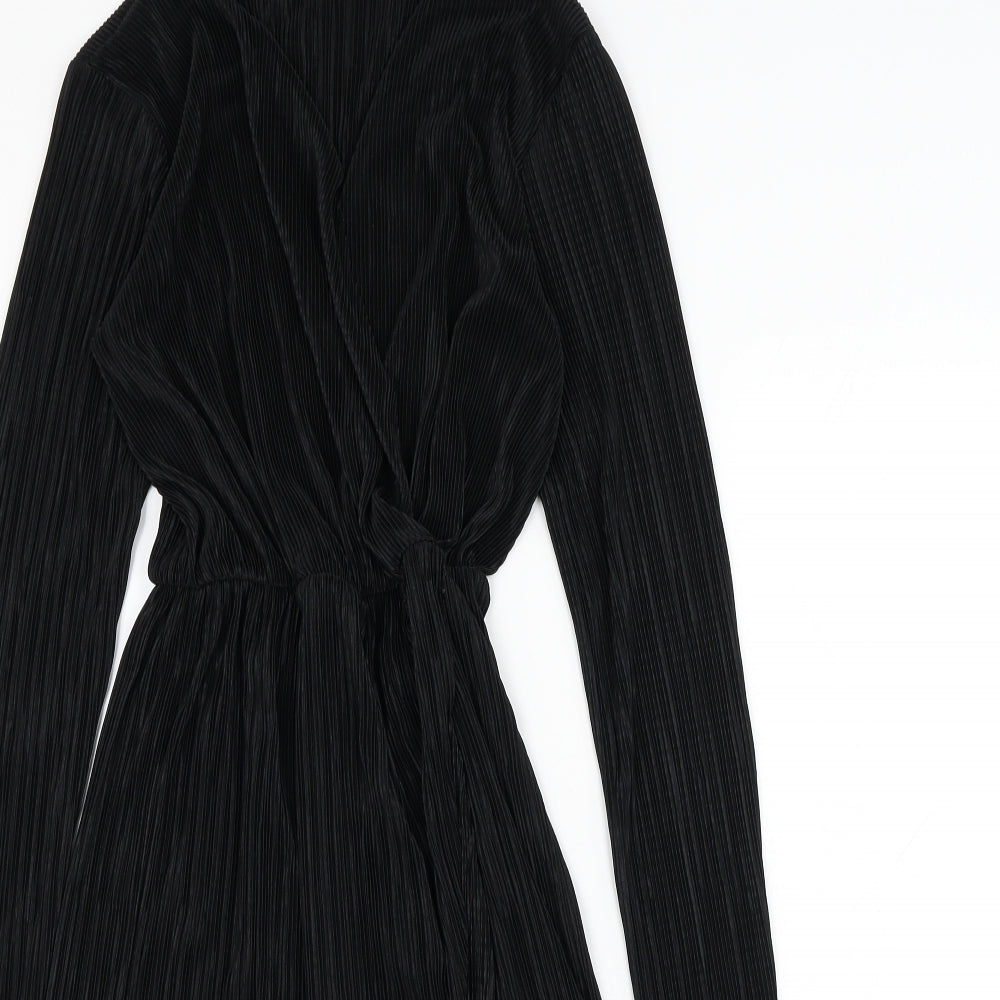 PRETTYLITTLETHING Womens Black  Polyester Wrap Dress  Size 12  V-Neck Pullover