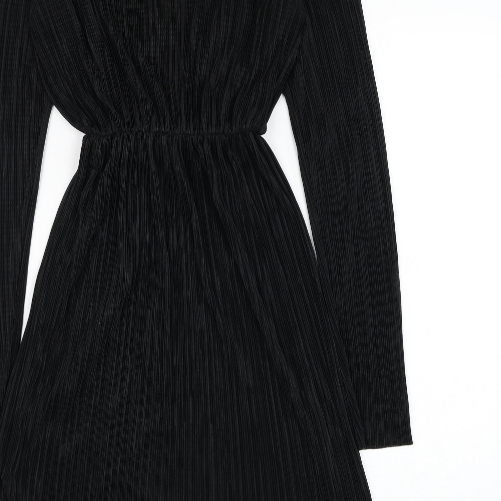 PRETTYLITTLETHING Womens Black  Polyester Wrap Dress  Size 12  V-Neck Pullover