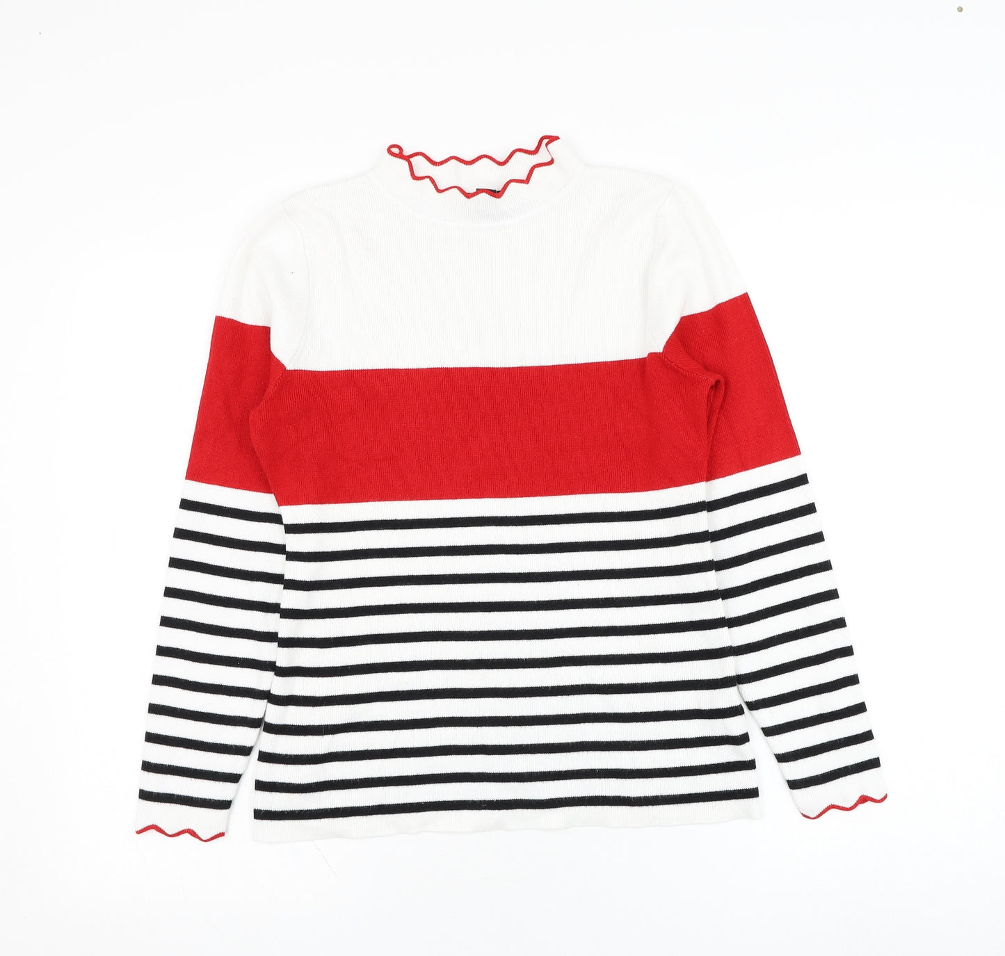 New Look Womens White Round Neck Striped Viscose Pullover Jumper Size 14