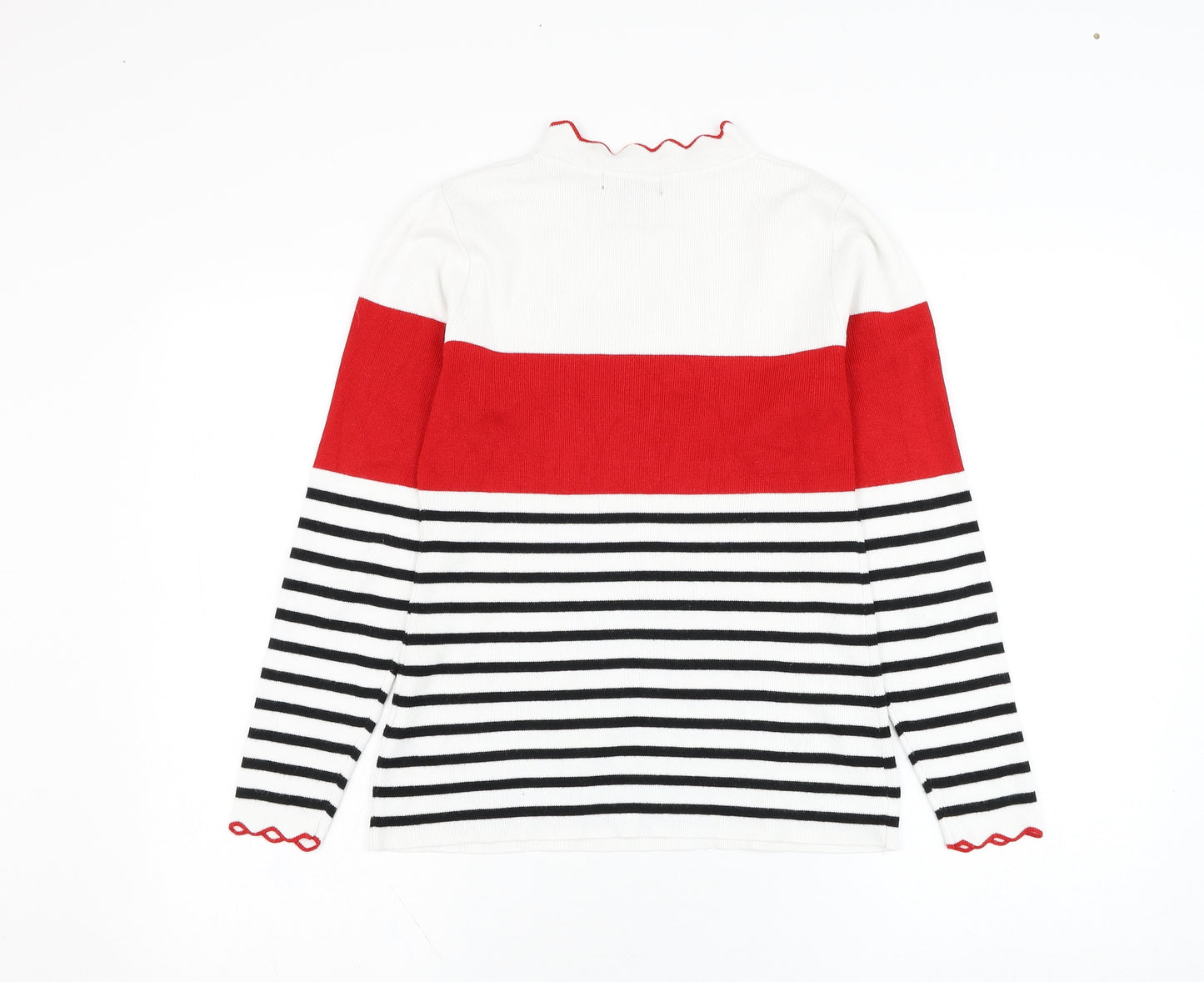 New Look Womens White Round Neck Striped Viscose Pullover Jumper Size 14