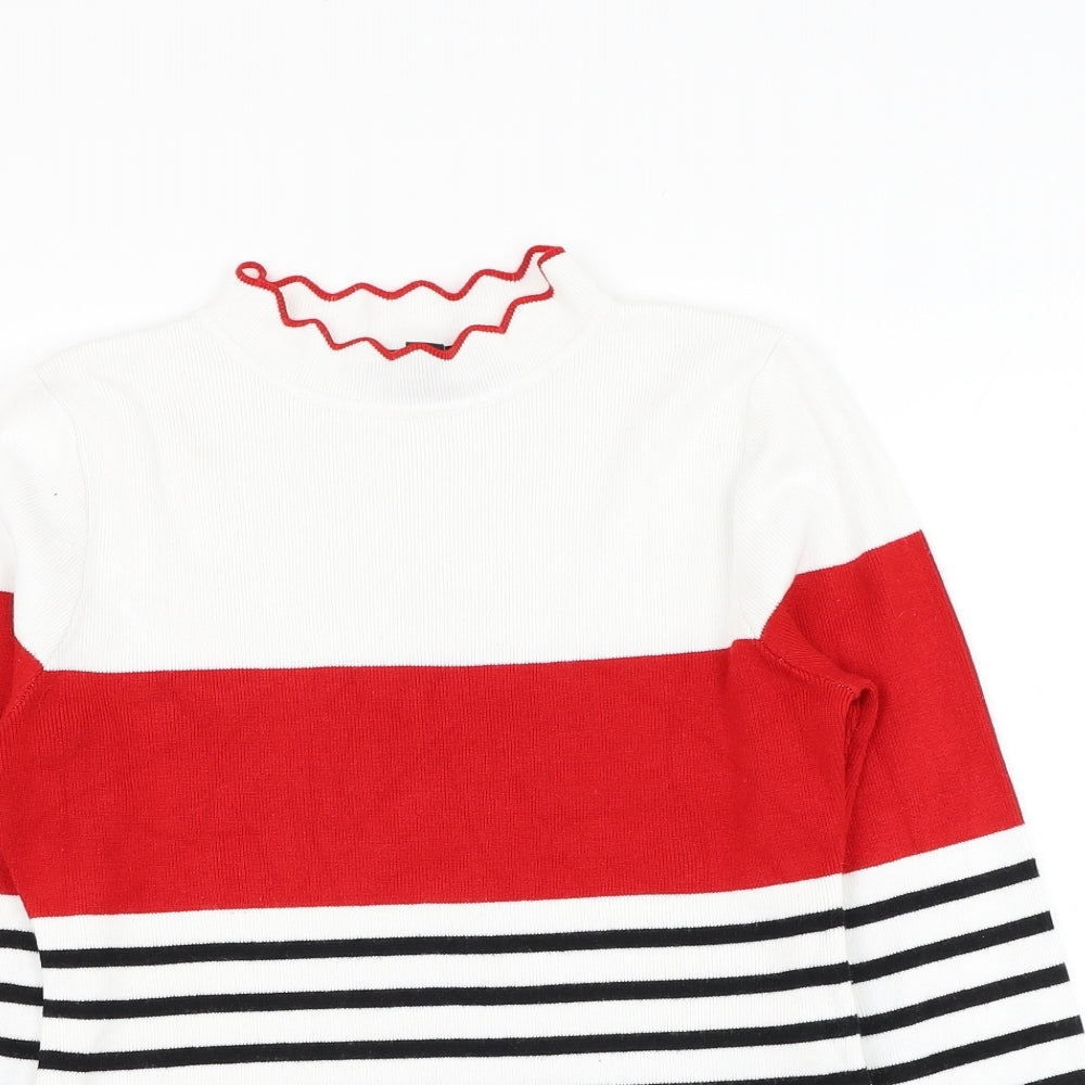 New Look Womens White Round Neck Striped Viscose Pullover Jumper Size 14