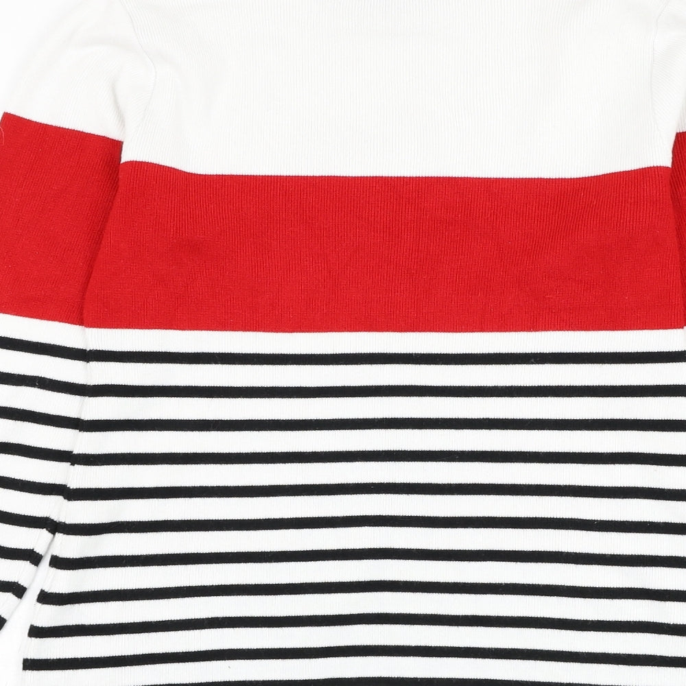 New Look Womens White Round Neck Striped Viscose Pullover Jumper Size 14