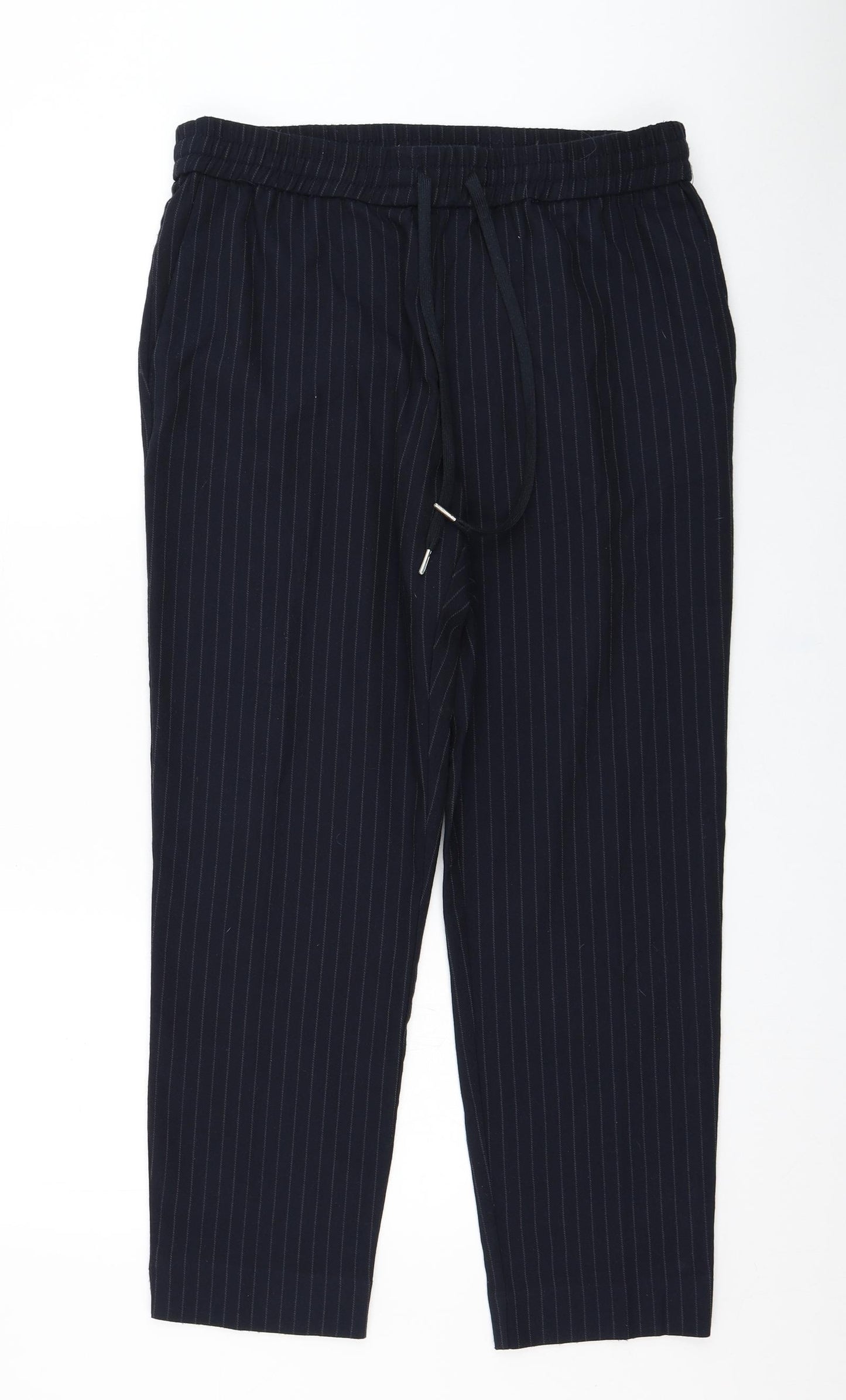 H&M Womens Blue Striped Polyester Trousers  Size 12 L27 in Regular