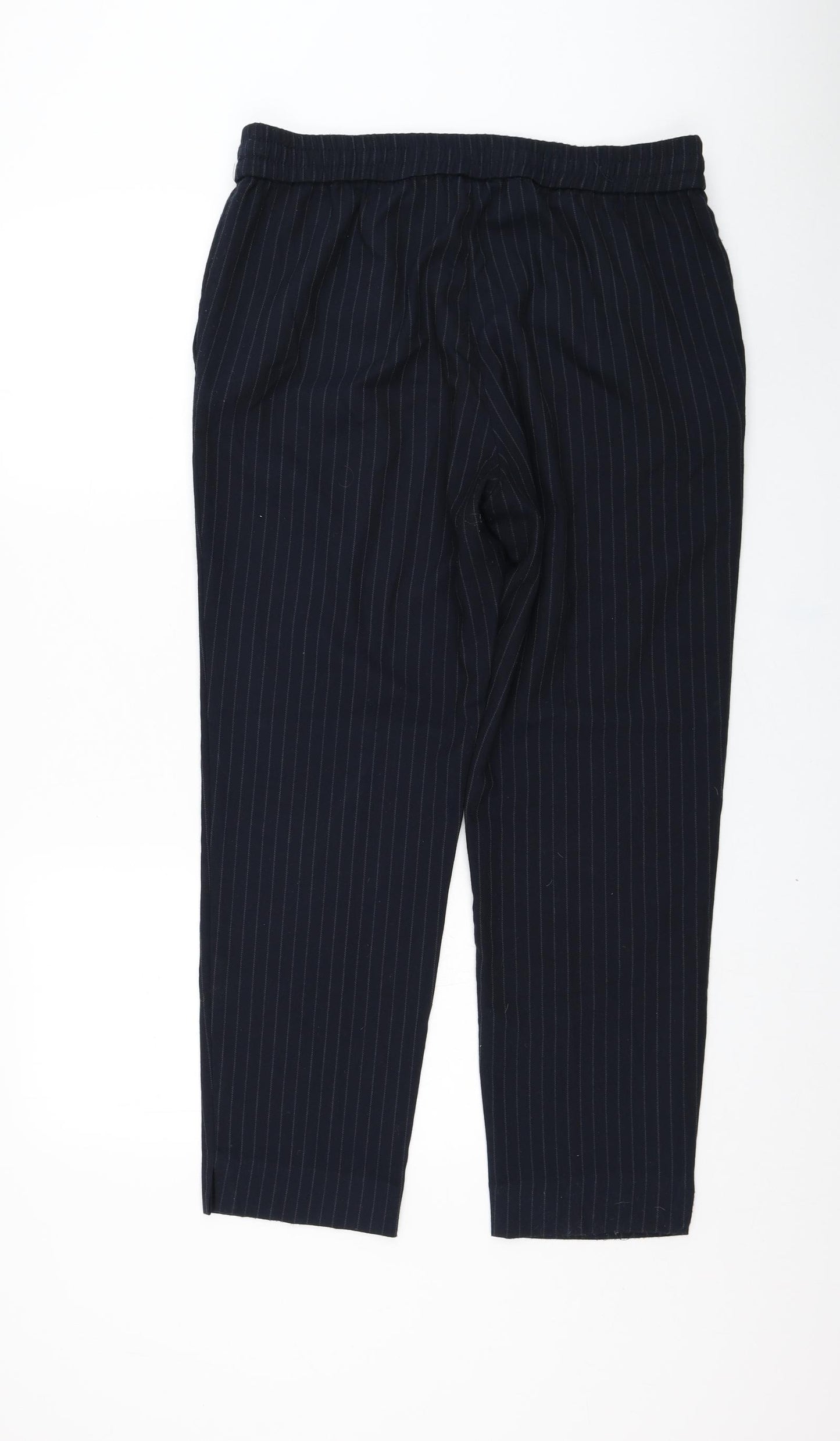 H&M Womens Blue Striped Polyester Trousers  Size 12 L27 in Regular
