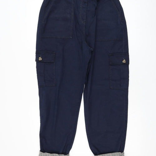 Marks and Spencer Womens Blue  Lyocell Cargo Trousers Size 14 L25 in Regular Zip