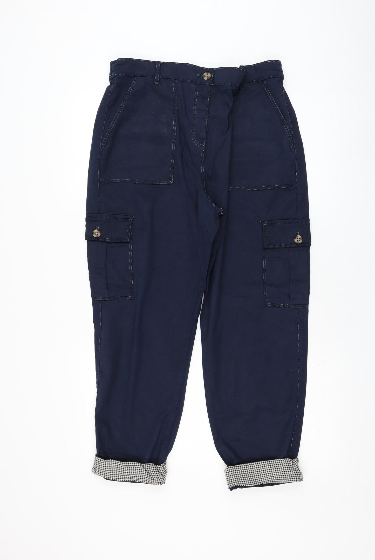 Marks and Spencer Womens Blue  Lyocell Cargo Trousers Size 14 L25 in Regular Zip