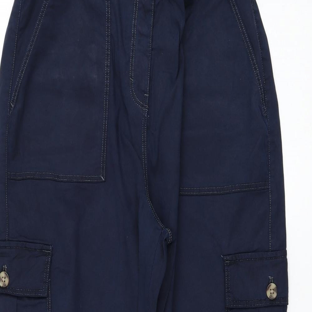 Marks and Spencer Womens Blue  Lyocell Cargo Trousers Size 14 L25 in Regular Zip