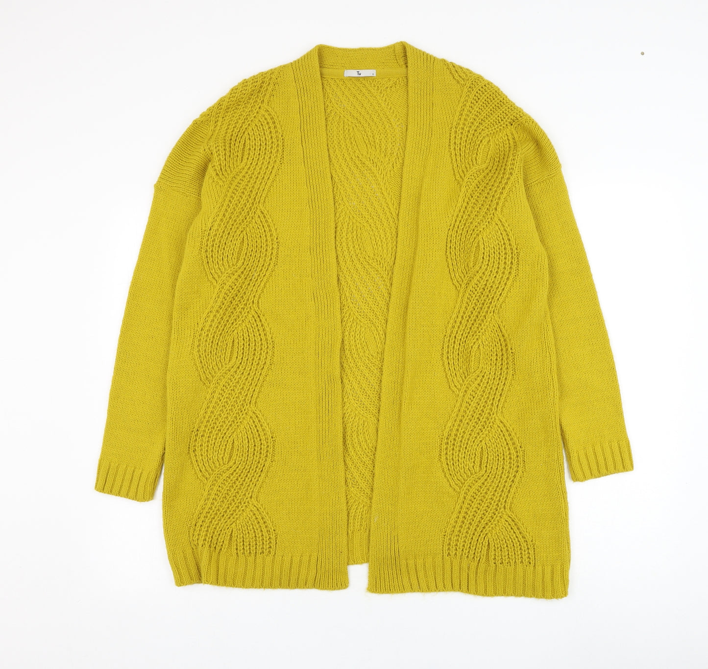 TU Womens Yellow Square Neck  Acrylic Cardigan Jumper Size 12