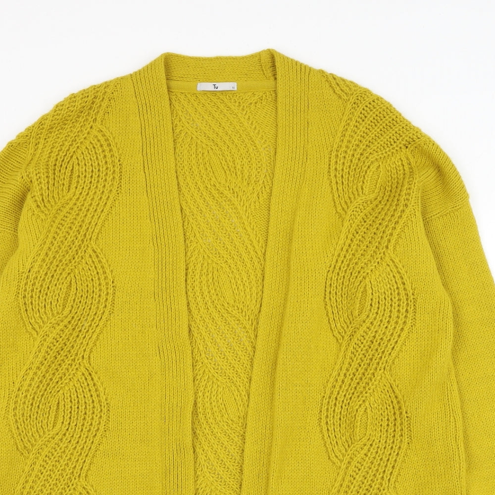 TU Womens Yellow Square Neck  Acrylic Cardigan Jumper Size 12