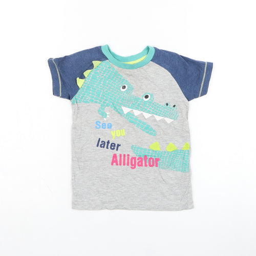 Matalan Boys Grey  Cotton Basic T-Shirt Size 2-3 Years Round Neck Pullover - Alligator