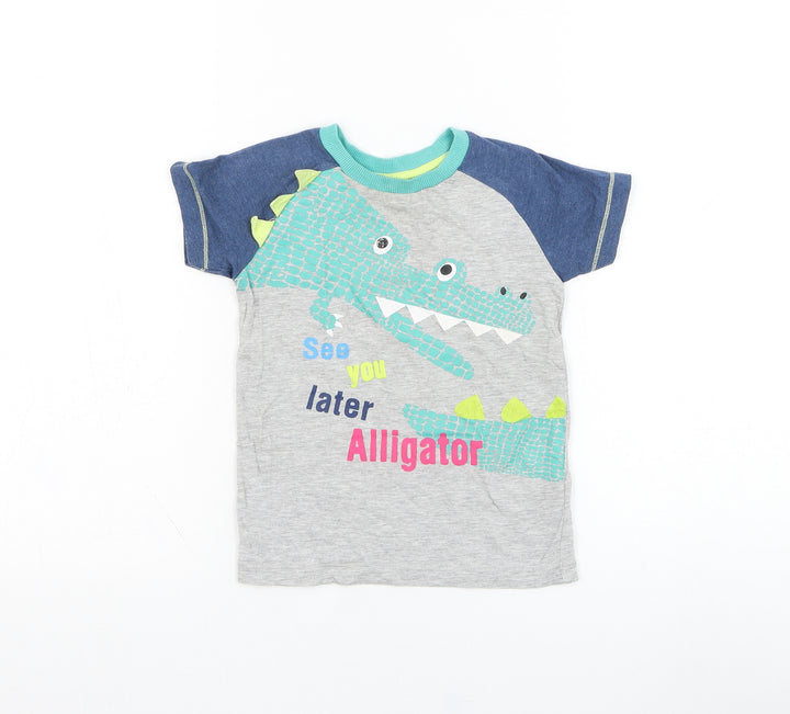 Matalan Boys Grey  Cotton Basic T-Shirt Size 2-3 Years Round Neck Pullover - Alligator