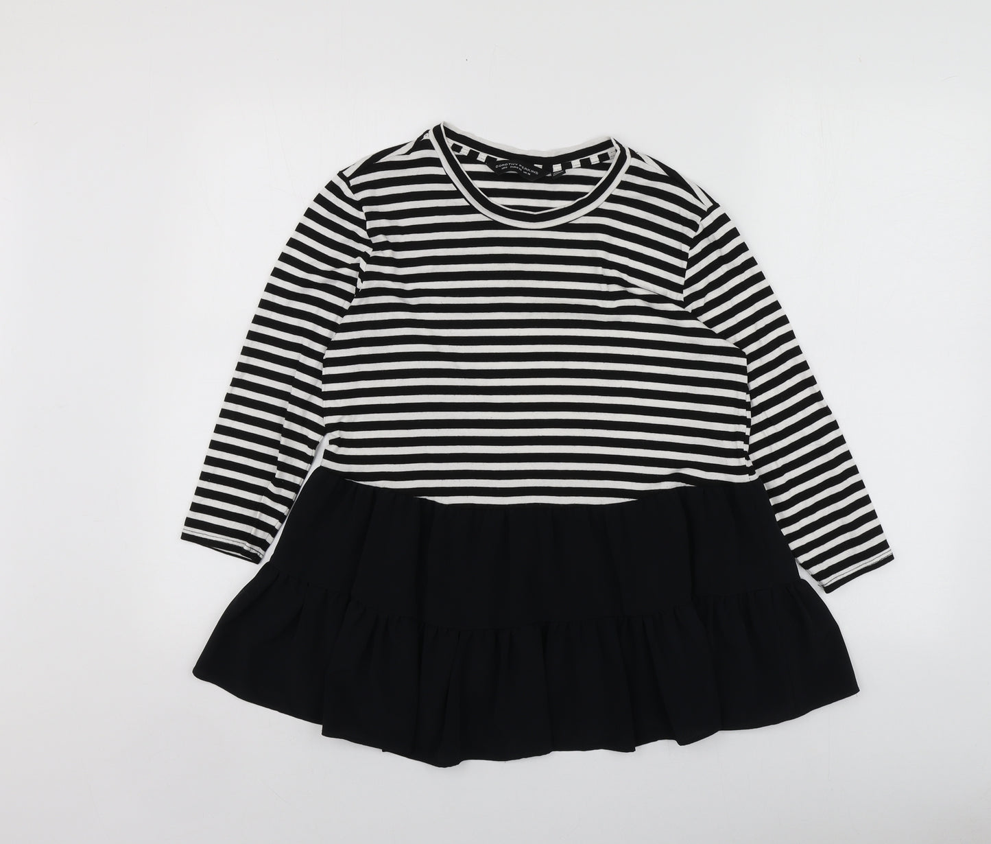 Dorothy Perkins Womens Black Striped Viscose Basic T-Shirt Size 10 Round Neck