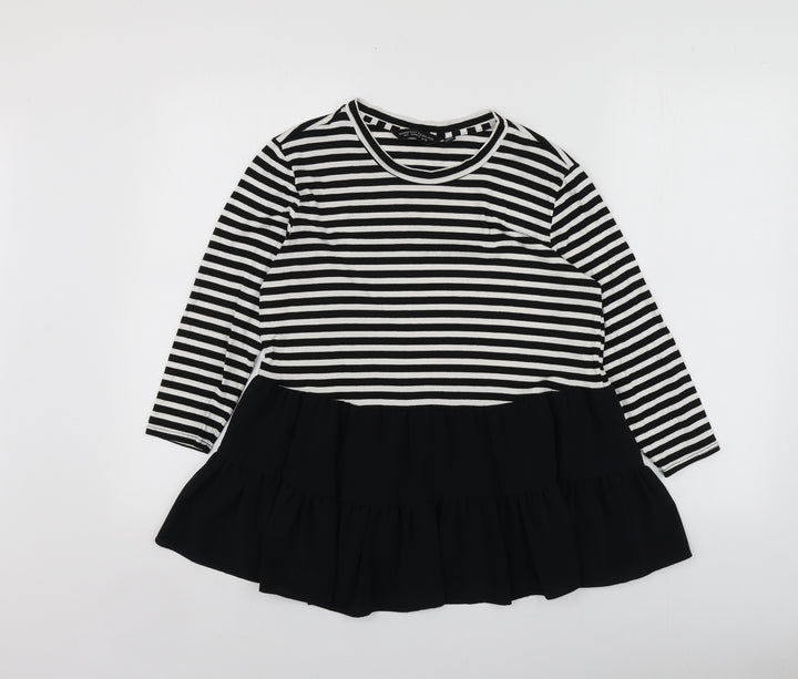 Dorothy Perkins Womens Black Striped Viscose Basic T-Shirt Size 10 Round Neck