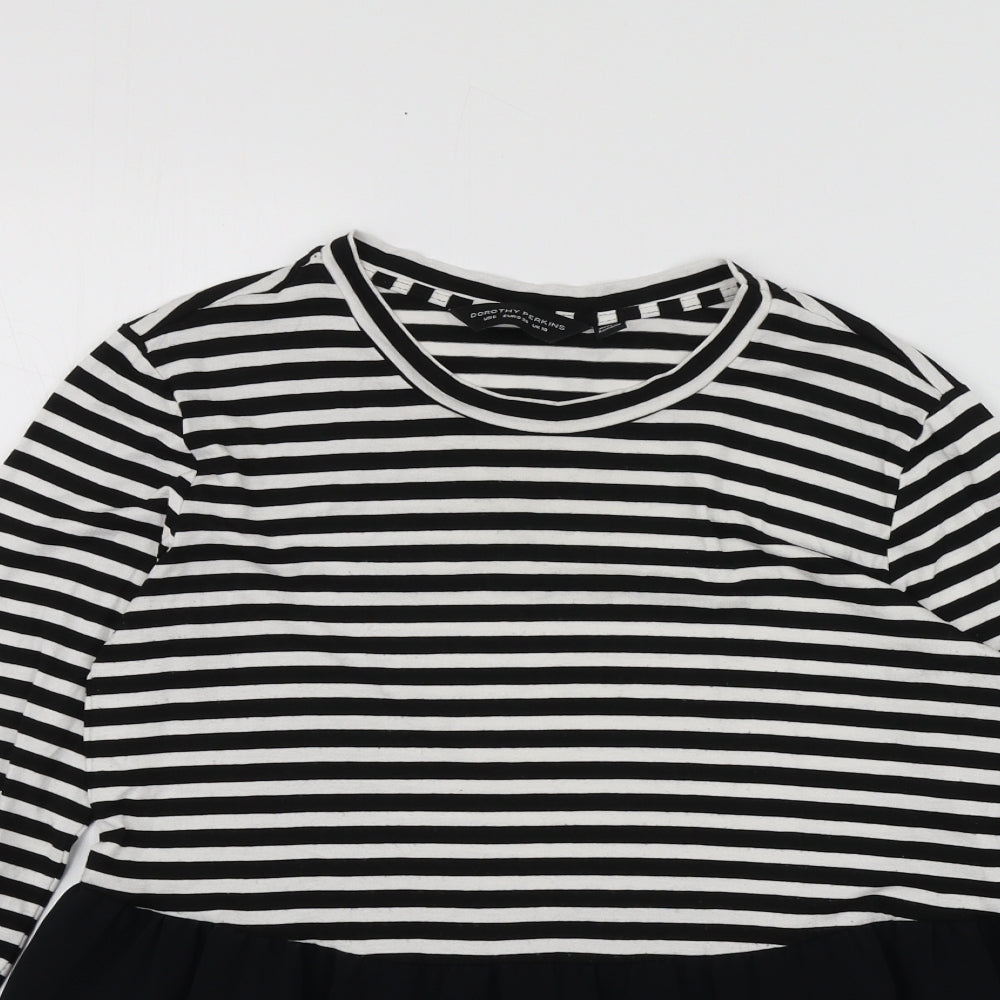 Dorothy Perkins Womens Black Striped Viscose Basic T-Shirt Size 10 Round Neck