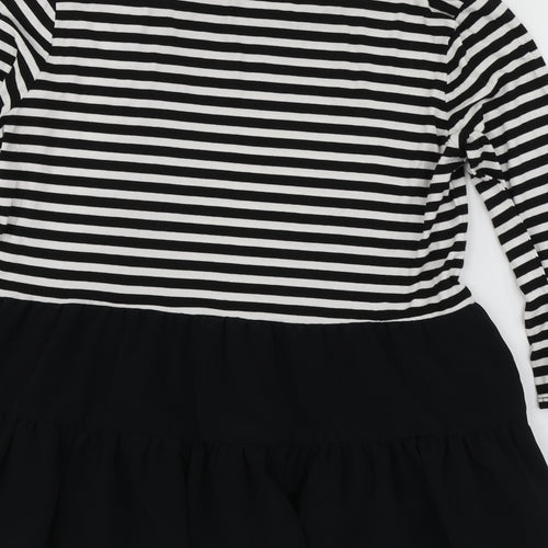 Dorothy Perkins Womens Black Striped Viscose Basic T-Shirt Size 10 Round Neck