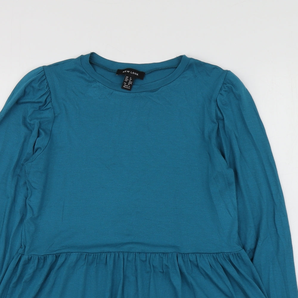 New Look Womens Blue  Viscose Basic T-Shirt Size 8 Round Neck