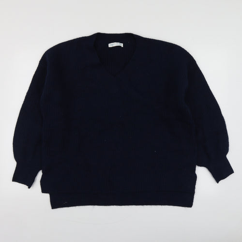 Priamrk Womens Blue V-Neck  Polyester Pullover Jumper Size S