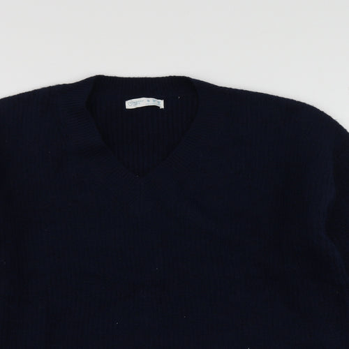 Priamrk Womens Blue V-Neck  Polyester Pullover Jumper Size S