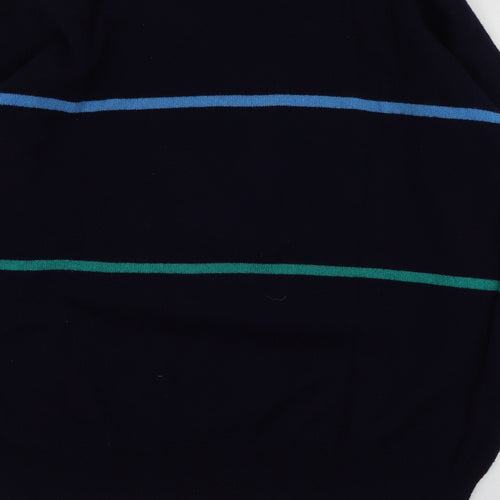Clan Royal Mens Blue Round Neck Geometric Wool Pullover Jumper Size 2XL