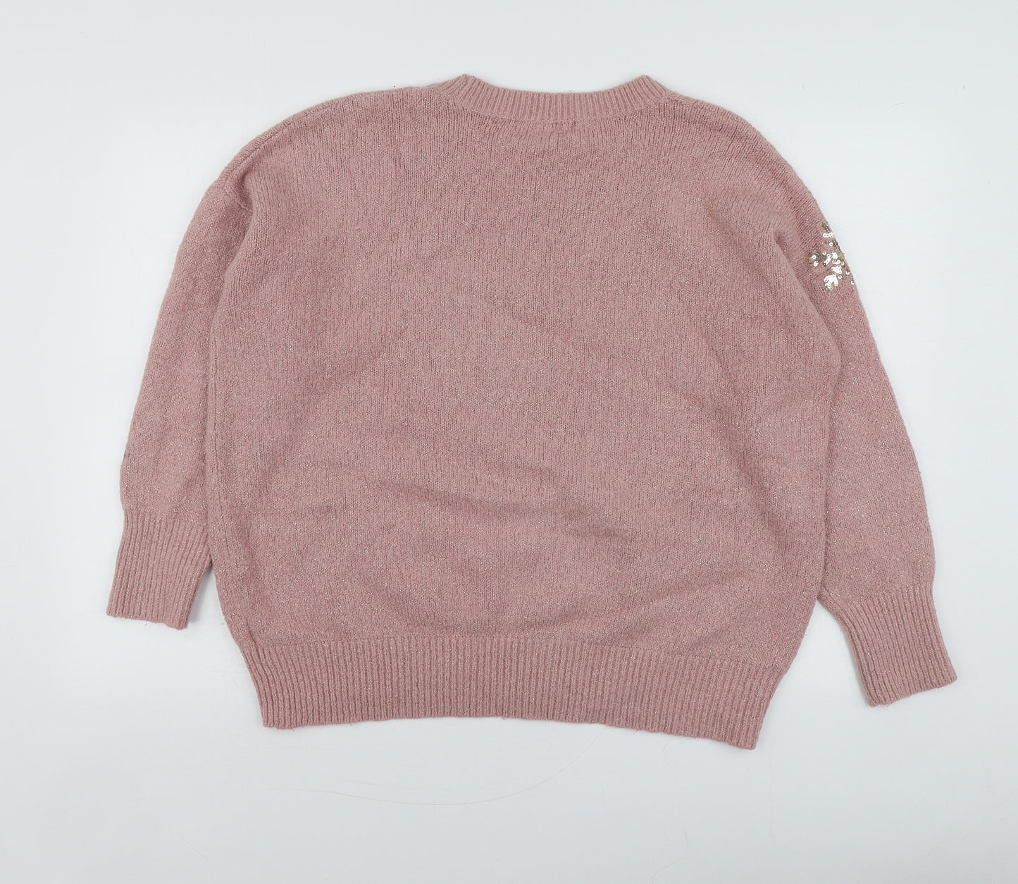 NEXT Womens Pink Round Neck Geometric Acrylic Pullover Jumper Size 18