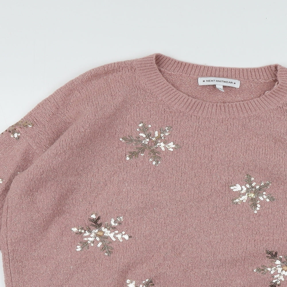 NEXT Womens Pink Round Neck Geometric Acrylic Pullover Jumper Size 18