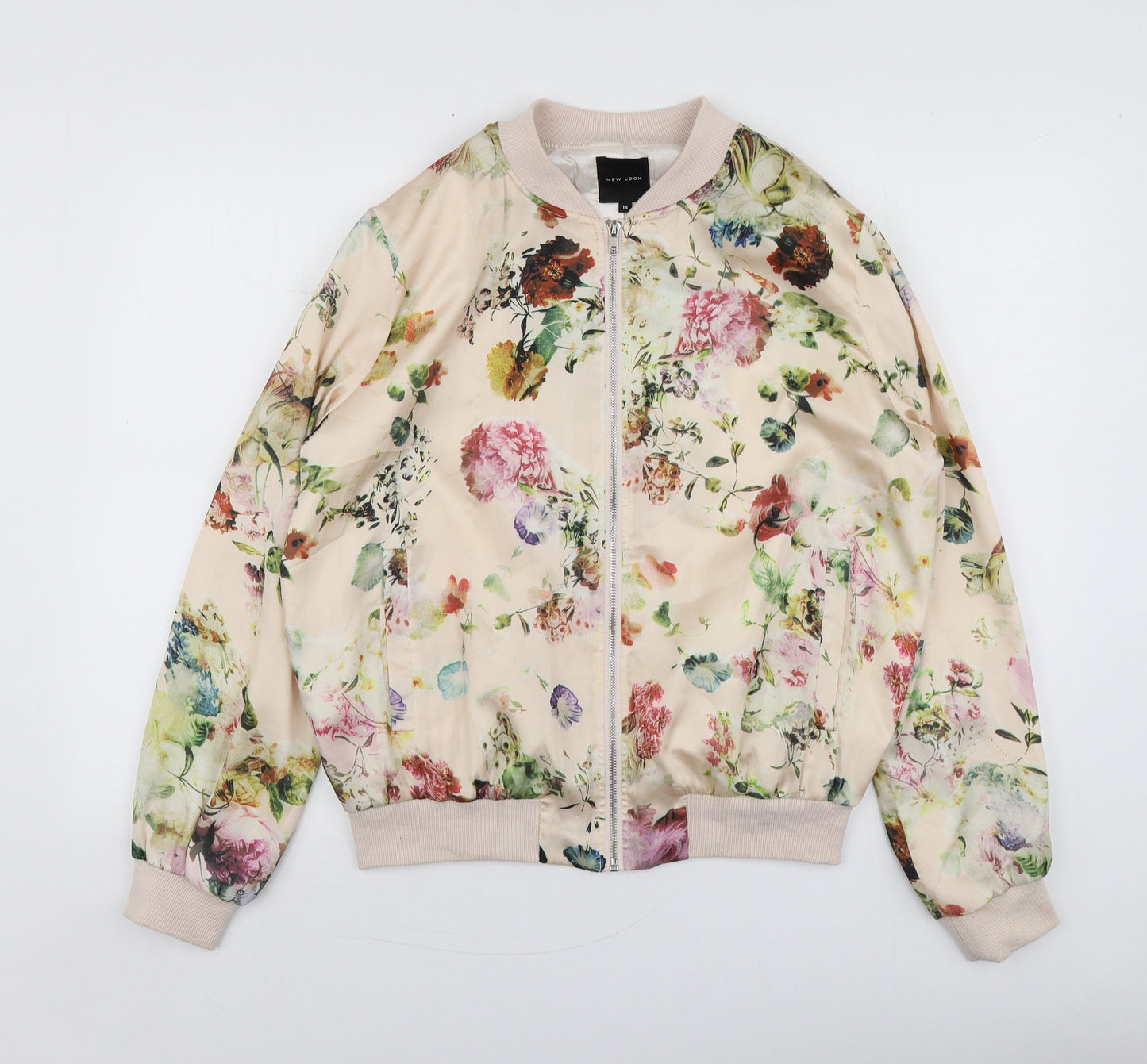 New Look Womens Pink Floral Polyester Full Zip Hoodie Size 14