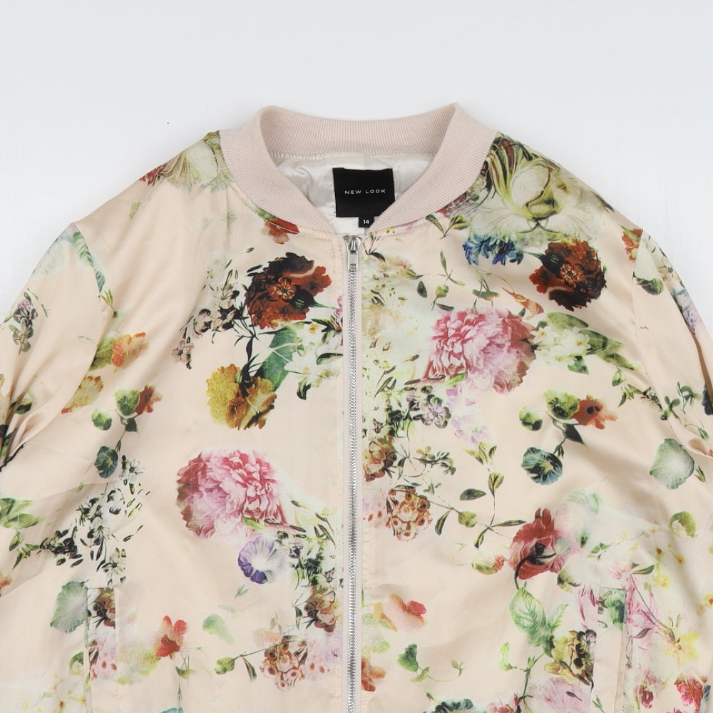 New Look Womens Pink Floral Polyester Full Zip Hoodie Size 14