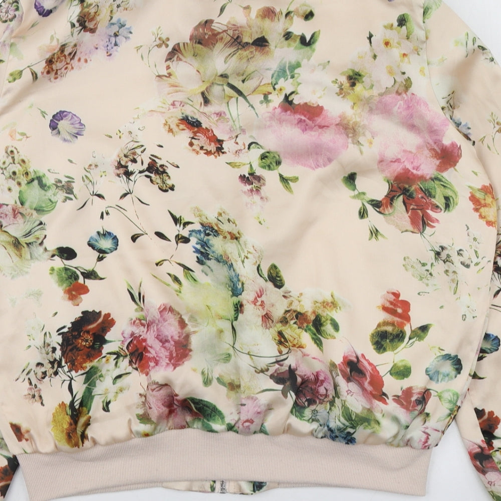 New Look Womens Pink Floral Polyester Full Zip Hoodie Size 14