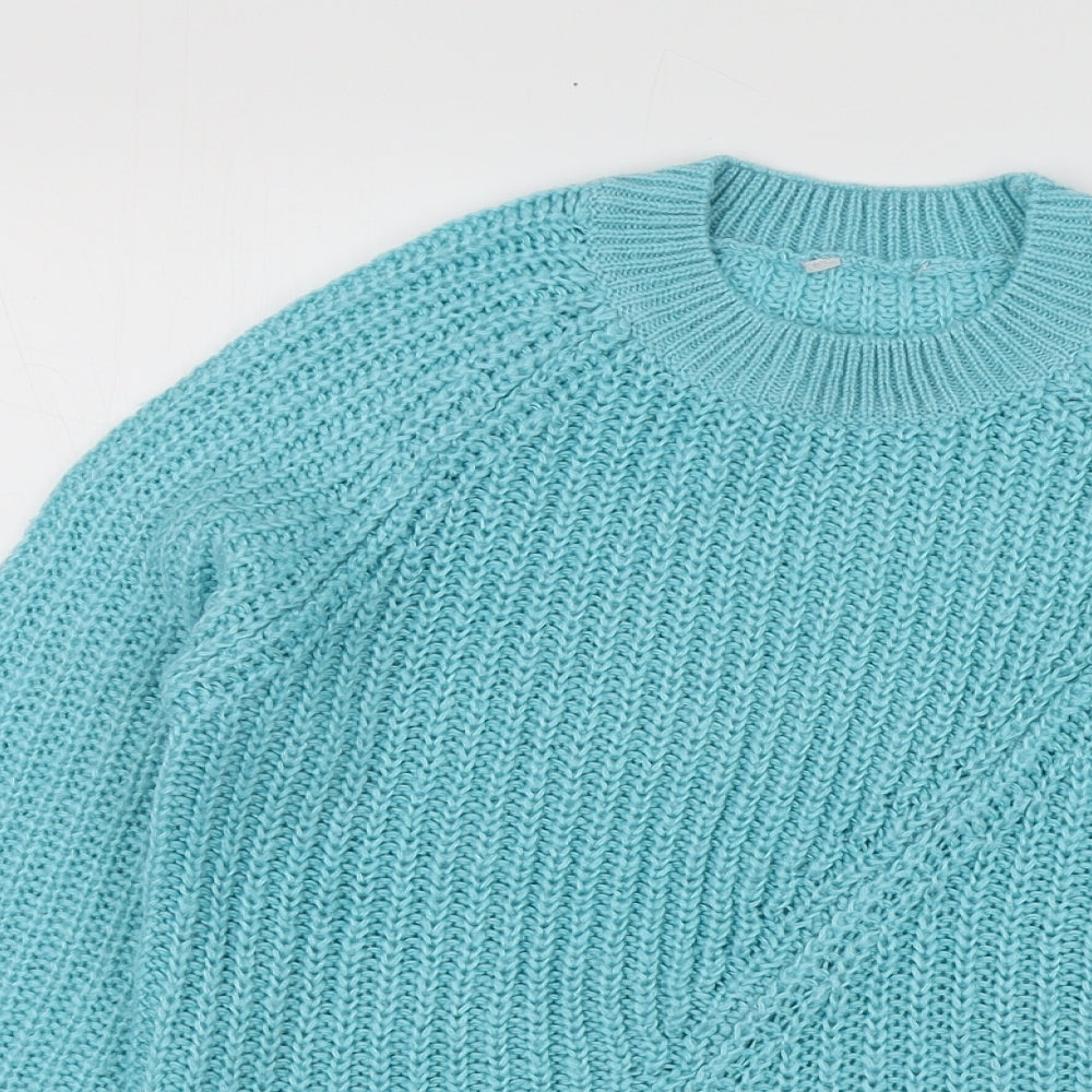 M&Co Girls Blue Round Neck  Acrylic Pullover Jumper Size 9-10 Years