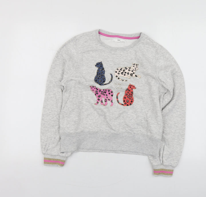 M&S Girls Grey Cotton Pullover Hoodie Size 12-13 Years