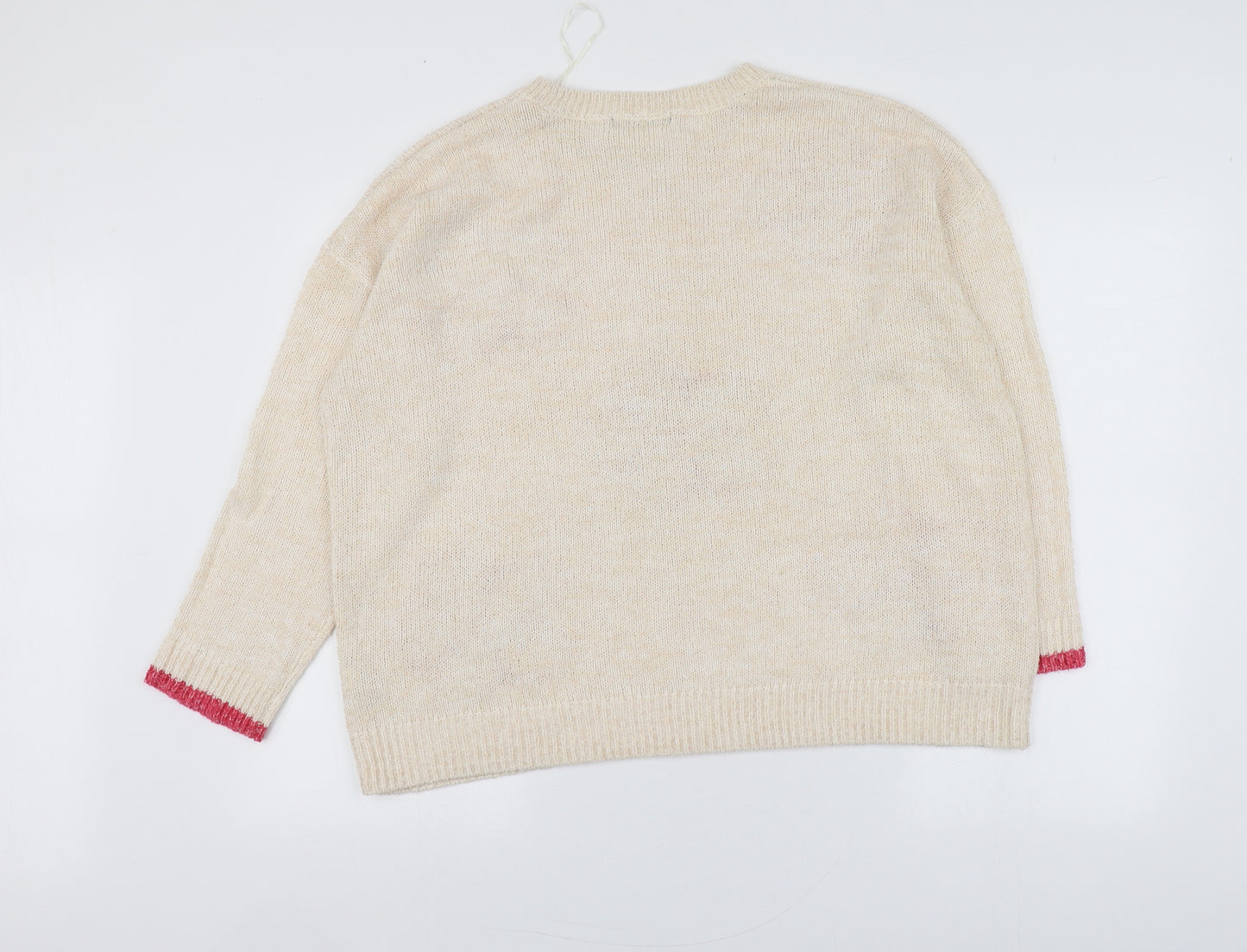 George Womens Beige Round Neck Geometric Acrylic Pullover Jumper Size XL